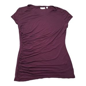 New York & Company Stretchy Ruched Short Sleeve Top - Burgundy, Size L